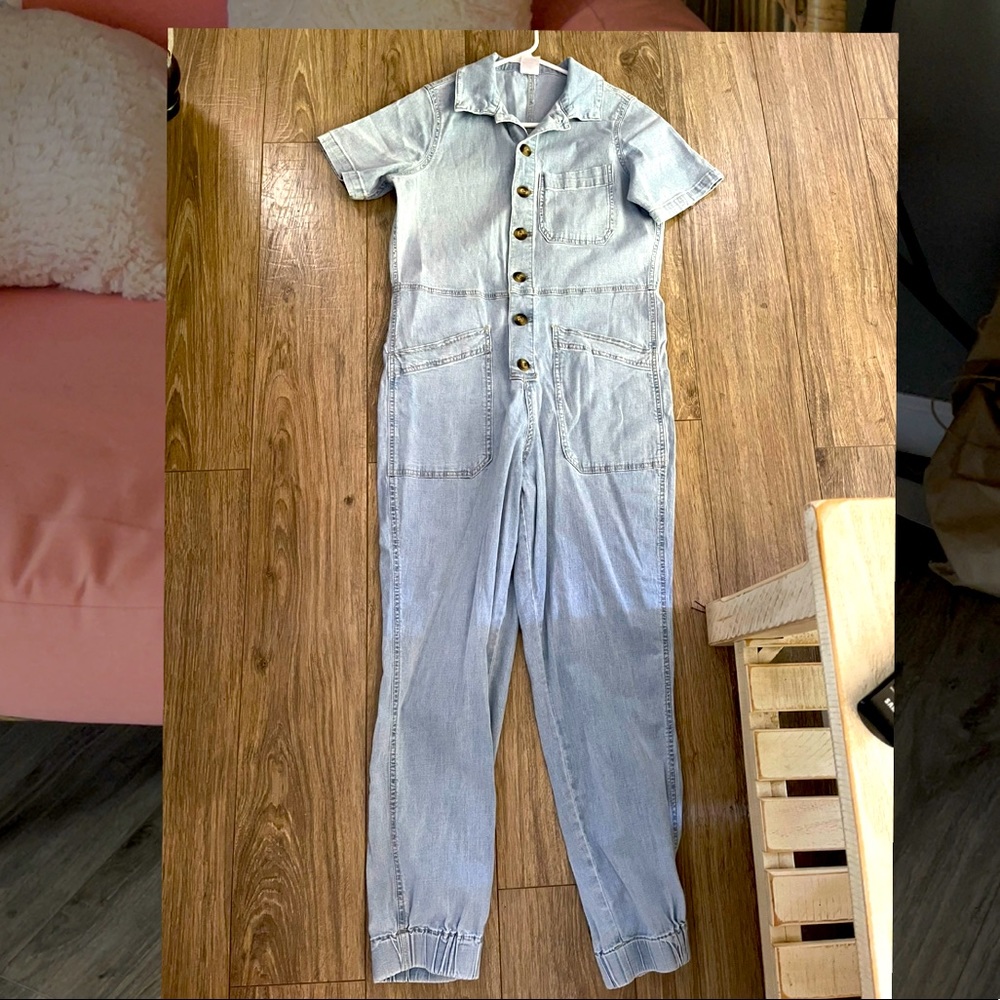 Light blue denim jumpsuit